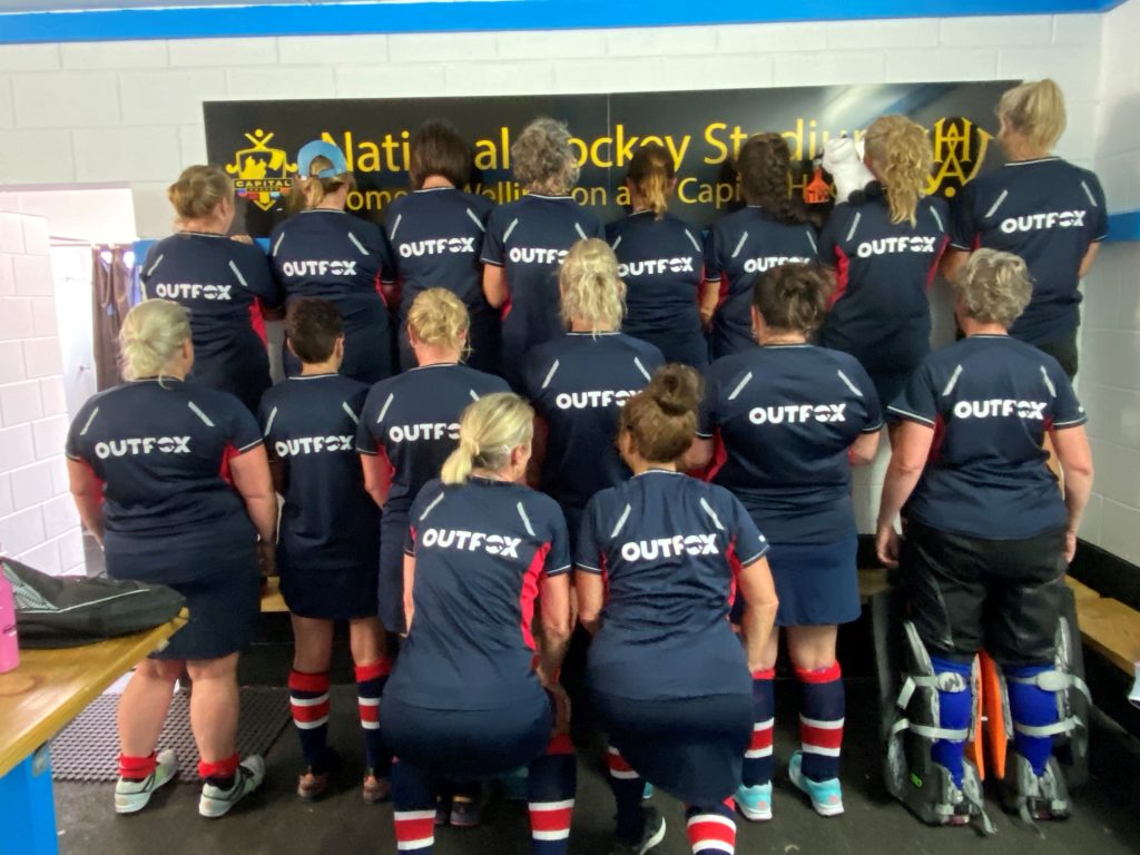 Women's hockey team wearing new Outfox sponsored shirts