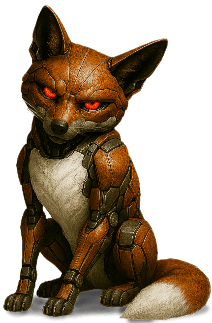 Evl robot fox with glowing red eyes